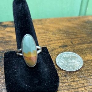 Beautiful picture jasper and sterling signed ring.